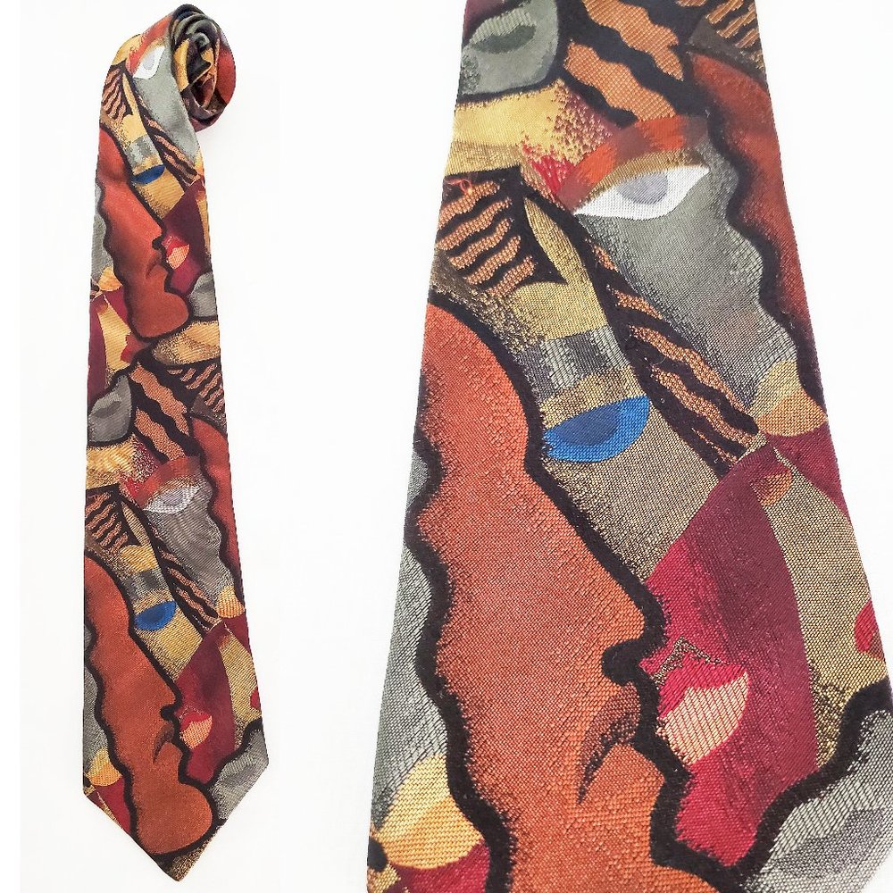 Bolgheri Mens Tie Vintage Faces Kiss Art Silk Necktie Made In Italy